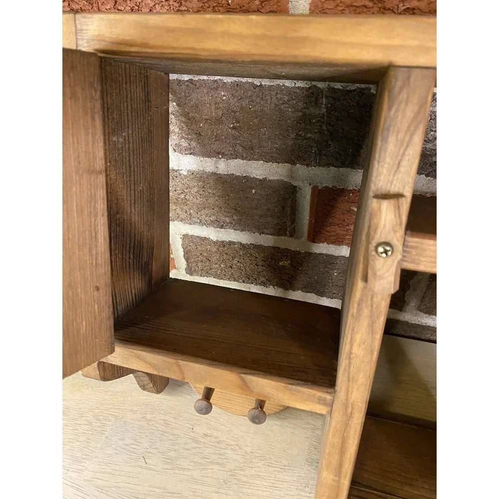 Vtg Wood Wall Shelf Curio Shadow Box Heart Dividers Display Country Cottage Core